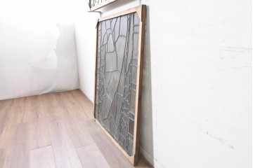 フランスアンティーク建具　1900年頃　エナメル絵付け　宗教美術の趣を感じる聖人像のステンドグラス2枚セット　(R-089975)