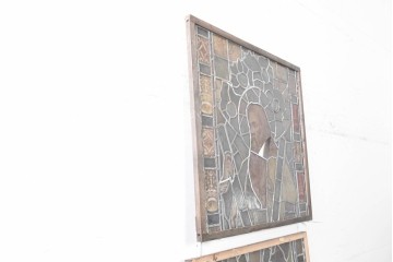 フランスアンティーク建具　1900年頃　エナメル絵付け　聖人を描いた荘厳なステンドグラス2枚セット　(R-089976)
