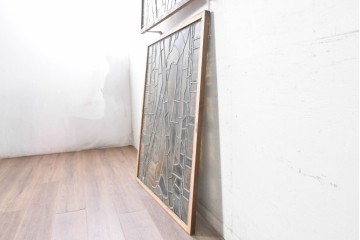 フランスアンティーク建具　1900年頃　エナメル絵付け　聖人を描いた荘厳なステンドグラス2枚セット　(R-089976)