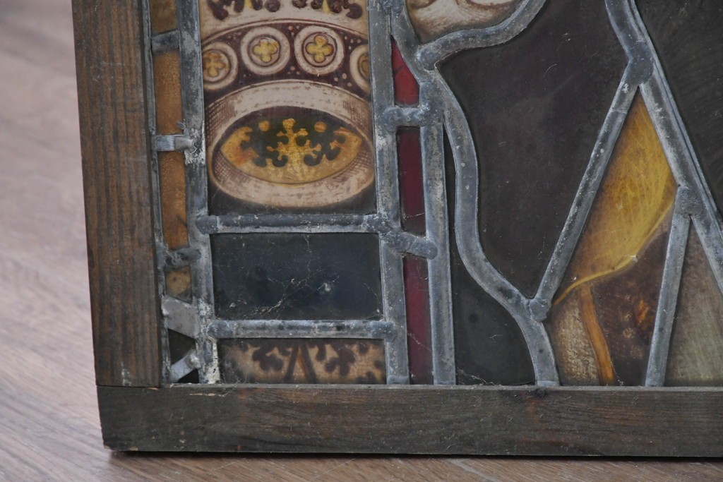 フランスアンティーク建具　1900年頃　エナメル絵付け　聖人を描いた荘厳なステンドグラス2枚セット　(R-089976)