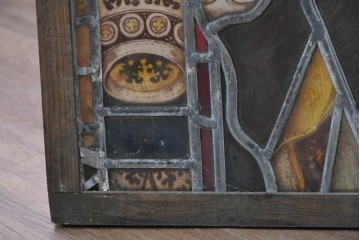 フランスアンティーク建具　1900年頃　エナメル絵付け　聖人を描いた荘厳なステンドグラス2枚セット　(R-089976)