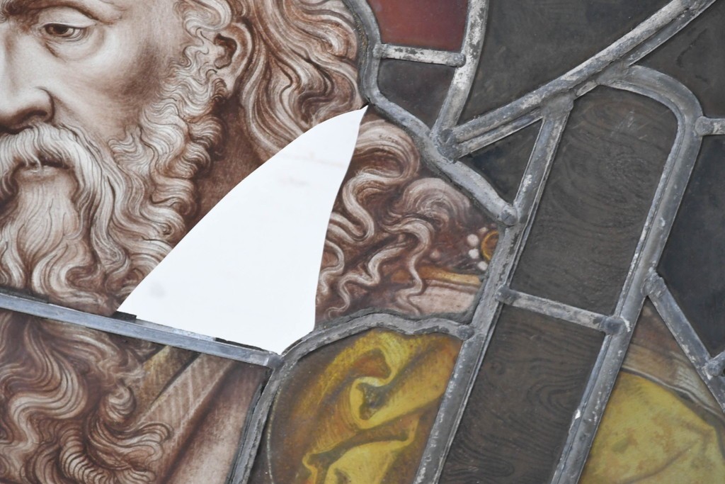 フランスアンティーク建具　1900年頃　エナメル絵付け　聖人を描いた荘厳なステンドグラス2枚セット　(R-089976)