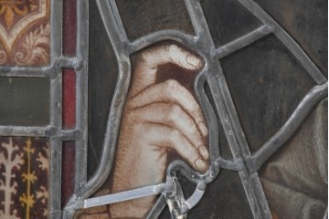 フランスアンティーク建具　1900年頃　エナメル絵付け　聖人を描いた荘厳なステンドグラス2枚セット　(R-089976)
