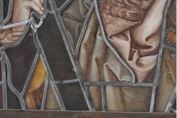 フランスアンティーク建具　1900年頃　エナメル絵付け　聖人を描いた荘厳なステンドグラス2枚セット　(R-089976)