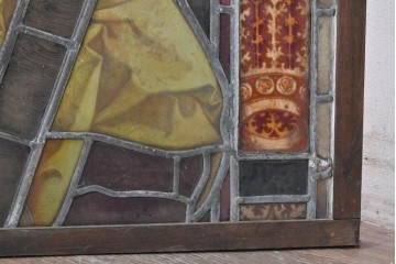フランスアンティーク建具　1900年頃　エナメル絵付け　聖人を描いた荘厳なステンドグラス2枚セット　(R-089976)
