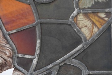 フランスアンティーク建具　1900年頃　エナメル絵付け　聖人を描いた荘厳なステンドグラス2枚セット　(R-089976)