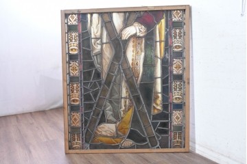 フランスアンティーク建具　1900年頃　エナメル絵付け　聖人を描いた荘厳なステンドグラス2枚セット　(R-089976)