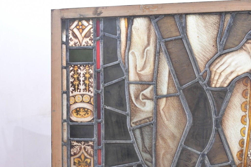 フランスアンティーク建具　1900年頃　エナメル絵付け　聖人を描いた荘厳なステンドグラス2枚セット　(R-089976)