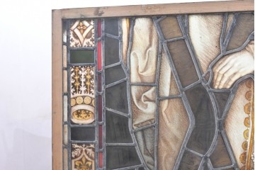 フランスアンティーク建具　1900年頃　エナメル絵付け　聖人を描いた荘厳なステンドグラス2枚セット　(R-089976)