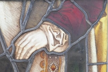 フランスアンティーク建具　1900年頃　エナメル絵付け　聖人を描いた荘厳なステンドグラス2枚セット　(R-089976)