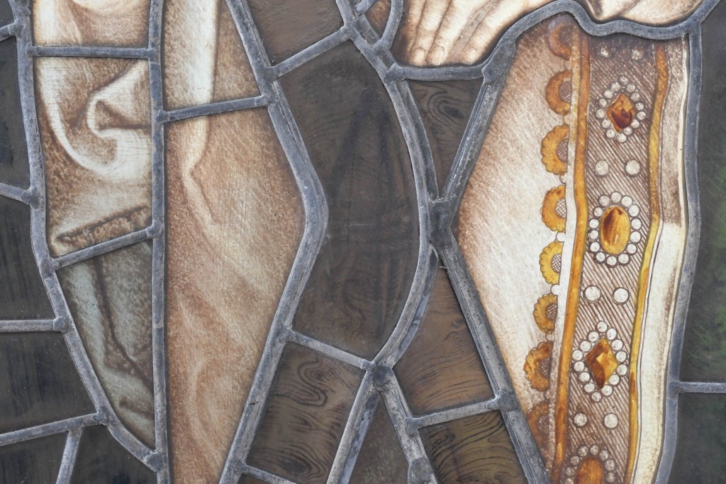 フランスアンティーク建具　1900年頃　エナメル絵付け　聖人を描いた荘厳なステンドグラス2枚セット　(R-089976)
