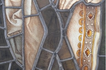 フランスアンティーク建具　1900年頃　エナメル絵付け　聖人を描いた荘厳なステンドグラス2枚セット　(R-089976)