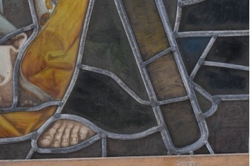フランスアンティーク建具　1900年頃　エナメル絵付け　聖人を描いた荘厳なステンドグラス2枚セット　(R-089976)