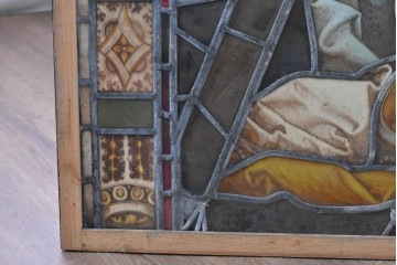 フランスアンティーク建具　1900年頃　エナメル絵付け　聖人を描いた荘厳なステンドグラス2枚セット　(R-089976)