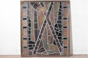 フランスアンティーク建具　1900年頃　エナメル絵付け　聖人を描いた荘厳なステンドグラス2枚セット　(R-089976)