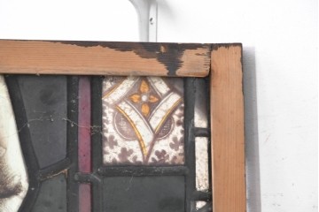 フランスアンティーク建具　1900年頃　エナメル絵付け　鍵と書物を手にした聖人が印象的なステンドグラス2枚セット　(R-089977)