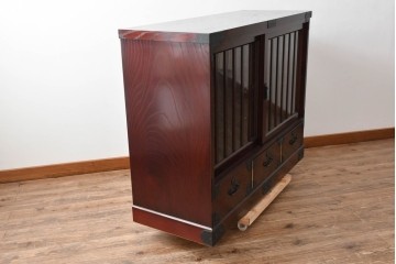中古　美品　筑後民芸　川野工芸　力強く美しい木目が際立つ飾り棚　(R-089988)