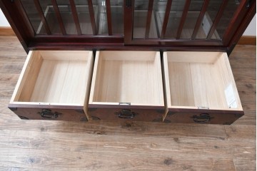 中古　美品　筑後民芸　川野工芸　力強く美しい木目が際立つ飾り棚　(R-089988)
