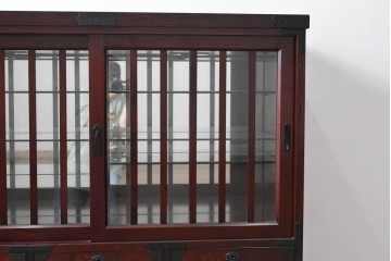 中古　美品　筑後民芸　川野工芸　力強く美しい木目が際立つ飾り棚　(R-089988)