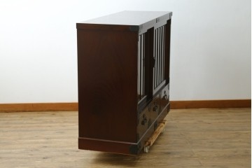 中古　美品　筑後民芸　川野工芸　力強く美しい木目が際立つ飾り棚　(R-089988)