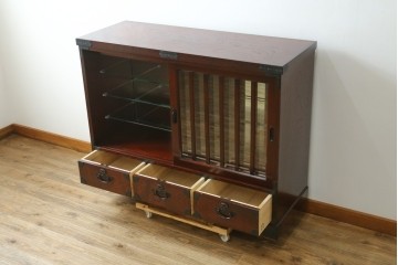 中古　美品　筑後民芸　川野工芸　力強く美しい木目が際立つ飾り棚　(R-089988)