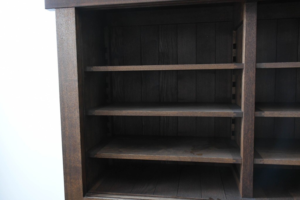 中古　美品　職人手作り品　タモ材　ダイナミックで美しい木目の水屋箪笥　(R-089989)