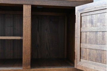 中古　美品　職人手作り品　タモ材　ダイナミックで美しい木目の水屋箪笥　(R-089989)