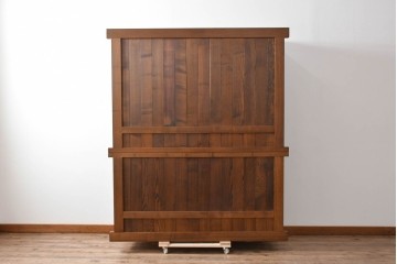 中古　美品　職人手作り品　タモ材　ダイナミックで美しい木目の水屋箪笥　(R-089989)