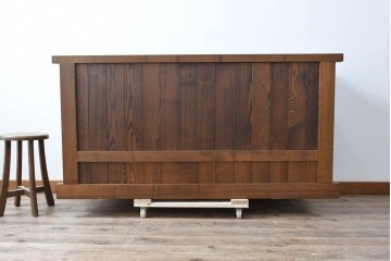 中古　美品　職人手作り品　タモ材　水屋箪笥下段　前板の美しい杢目が目を引く収納棚　(R-089991)