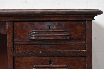 イギリスアンティーク　1930年頃　オーク材　バタフライ天板付きの小振りな片袖机　(R-090003)