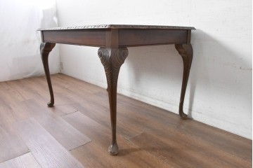 イギリスヴィンテージ　1960年頃　彫刻と曲線脚が優美なエクステンションテーブル　(R-090012)
