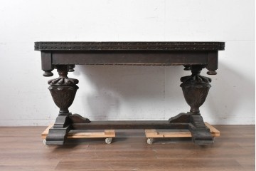 イギリスアンティーク　1930年頃　上手物!!　高級品!!　オーク材　大きなバルボスレッグが存在感を放つドローリーフテーブル　(R-090013)