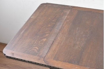イギリスアンティーク　1930年頃　上手物!!　高級品!!　オーク材　大きなバルボスレッグが存在感を放つドローリーフテーブル　(R-090013)