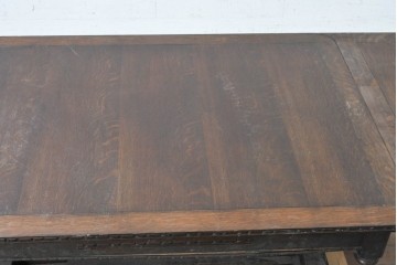イギリスアンティーク　1930年頃　上手物!!　高級品!!　オーク材　大きなバルボスレッグが存在感を放つドローリーフテーブル　(R-090013)