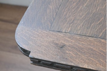 イギリスアンティーク　1930年頃　上手物!!　高級品!!　オーク材　大きなバルボスレッグが存在感を放つドローリーフテーブル　(R-090013)