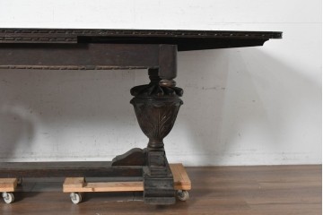 イギリスアンティーク　1930年頃　上手物!!　高級品!!　オーク材　大きなバルボスレッグが存在感を放つドローリーフテーブル　(R-090013)