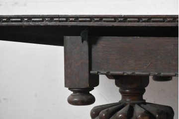 イギリスアンティーク　1930年頃　上手物!!　高級品!!　オーク材　大きなバルボスレッグが存在感を放つドローリーフテーブル　(R-090013)