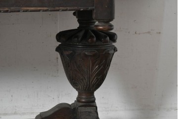 イギリスアンティーク　1930年頃　上手物!!　高級品!!　オーク材　大きなバルボスレッグが存在感を放つドローリーフテーブル　(R-090013)