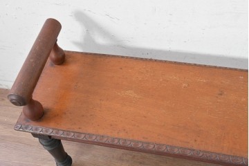 イギリスアンティーク　 1840年から1880年頃　オーク材　花彫刻と縦溝装飾が美しいベンチ　(R-090014)