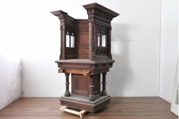 【簡易リペア限定品】　ヨーロッパアンティーク　オーク材　大型　高さ2m超え!　ネオゴシック様式　聖人像や葡萄の彫刻が施された教会説教壇　※階段が付属します　(R-090015)