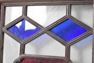 中国アンティーク建具　1920年から1940年頃　青と緑の色ガラスが印象的な両開き窓2枚(1対)セット　(R-090017)