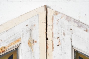イギリスアンティーク　1930年頃　エナメル絵付け　草花と果実が華やかなステンドグラスのFIX窓2枚セット　(R-090026)