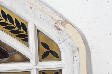 イギリスアンティーク　1930年頃　エナメル絵付け　草花と果実が華やかなステンドグラスのFIX窓2枚セット　(R-090026)