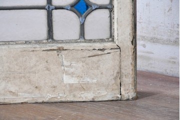 イギリスアンティーク　1920年から1930年頃　「PRIVATE」のレタリングと薔薇が目を引くステンドグラスのFIX窓1枚　(R-090028)