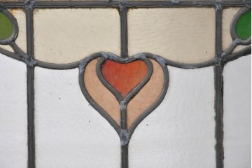 イギリスアンティーク　1920年から1930年頃　「PRIVATE」のレタリングと薔薇が目を引くステンドグラスのFIX窓1枚　(R-090028)