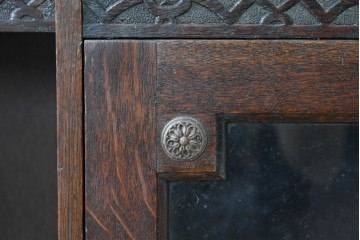 フランスアンティーク　1920年頃　オーク材　クラシカルな佇まいのガラス扉付きブックシェルフ　(R-090035)