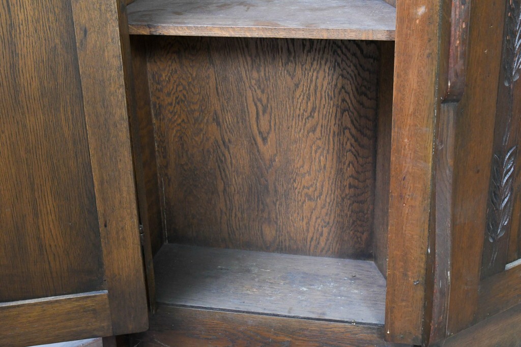 イギリスアンティーク　1940年から1950年頃　オーク材　植物モチーフの彫刻が上品なカウンターテーブル　(R-090037)