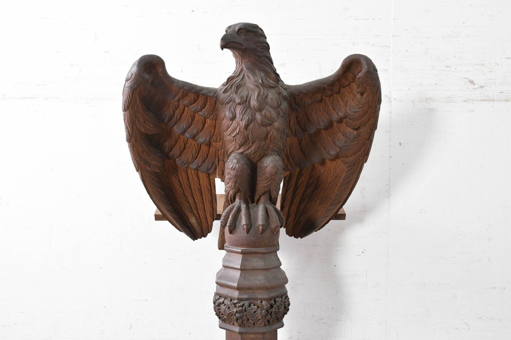 【簡易リペア限定品】　イギリスアンティーク　1870年から1910年頃　激レア!　オーク材　翼を広げた鷲の彫刻が圧巻のレクターン　(R-090038)