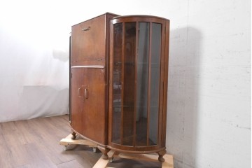 イギリスヴィンテージ　1950年から1960年頃　Turnidge(ターニッジ)　マホガニー材　カウンター付き　丸みのあるフォルムが魅力のカクテルキャビネット　(R-090043)