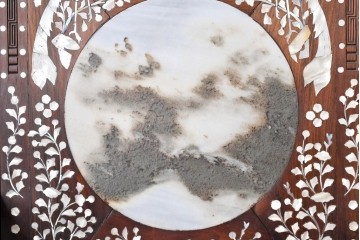 中国ヴィンテージ　1950年から1970年頃　高級品!　紫檀(シタン)材・大理石(雲石)　中国伝統の螺鈿細工を贅沢に施した板座チェア2脚セット　(R-090051)